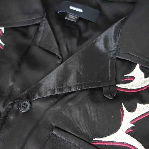 Diesel 100% Rayon-Viscose Casual Button Down Short Sleeve Black Shirt Size S - Picture 13 of 14